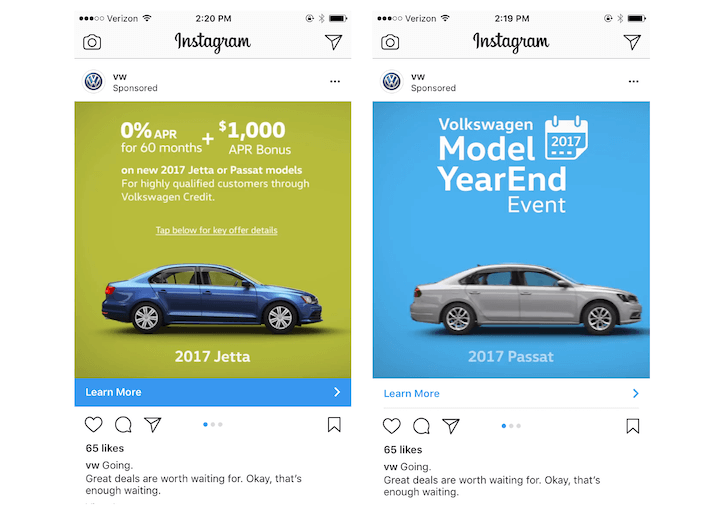 Facebook - Instagram რეკლამები cost Instagram ad examples